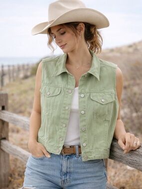 Sudden Impact Olive Green Denim Vest 100% NWOT Cotton Size 24